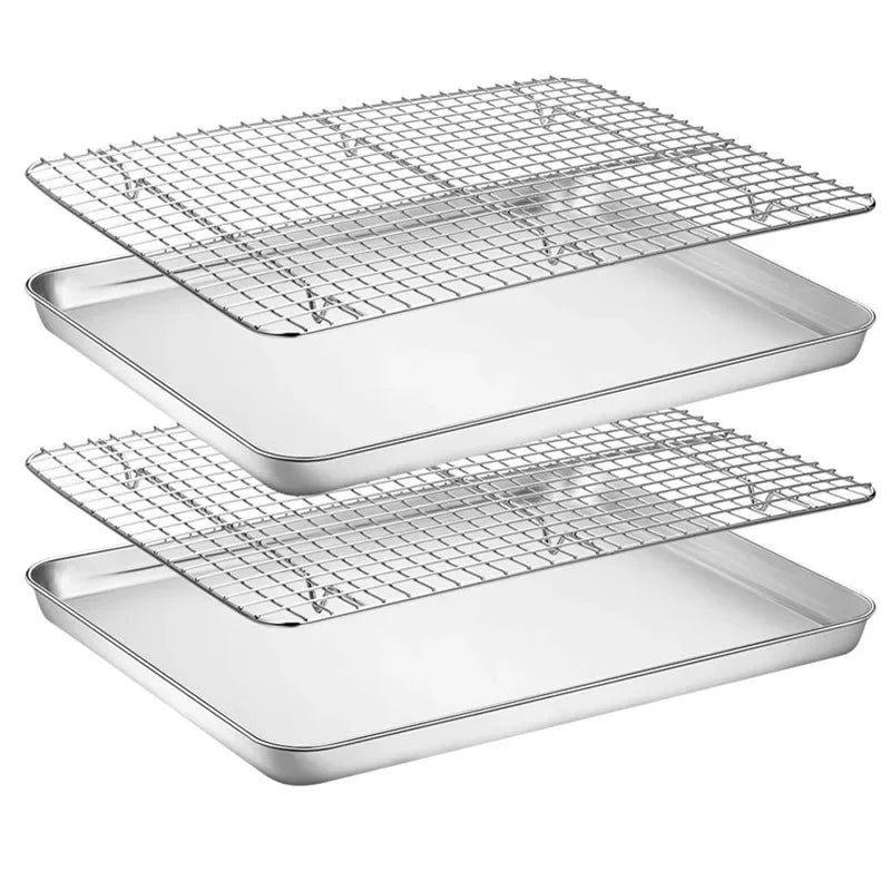 2Pcs Stainless Steel Cake Stand Cooling Rack Non-stick Baking Tray