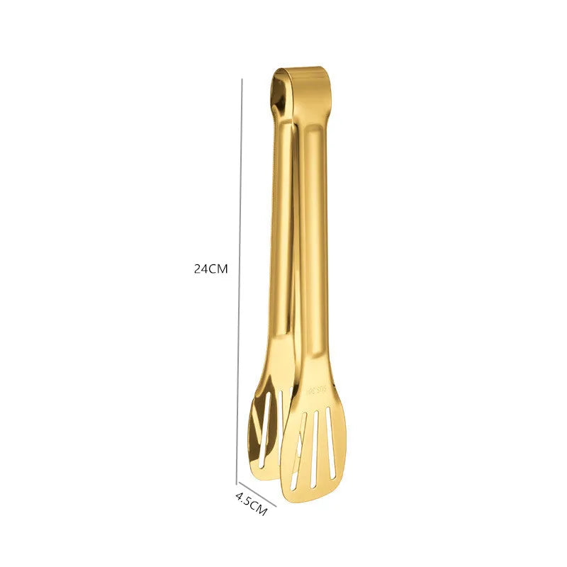 Gold Stainless Steel BBQ Tongs Grill Clamp Cooking Utensils
