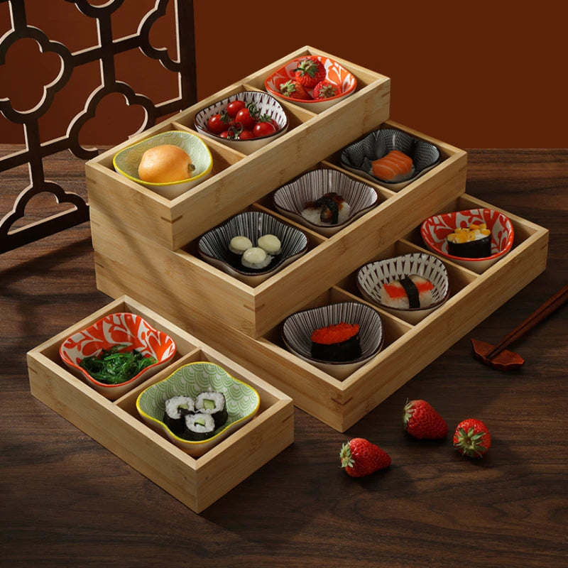 Bamboo 9-Compartment Dinner Plate for Hotpot, Snacks, Dessert, Sushi