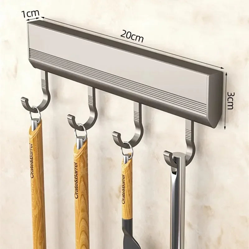 Wall Mounted Punch-Free Kitchen Utensil Rack, Bathroom Towel & Coat Hooks