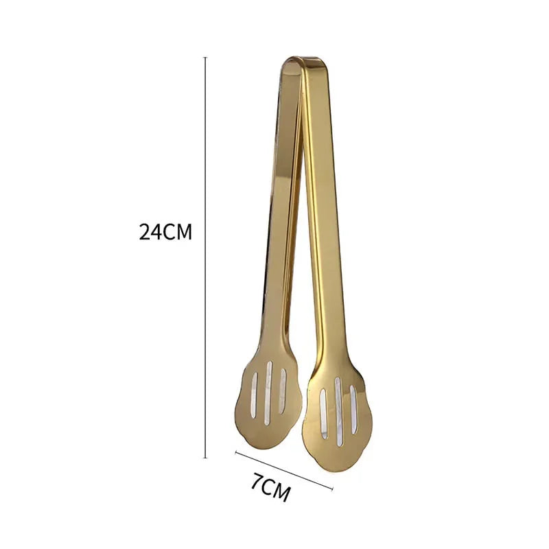 1Pc Golden Stainless Steel Food Tong BBQ Clip Steak Cake Dessert Clips For Hotel Restaurant Home Cooking Utensils Kitchenware