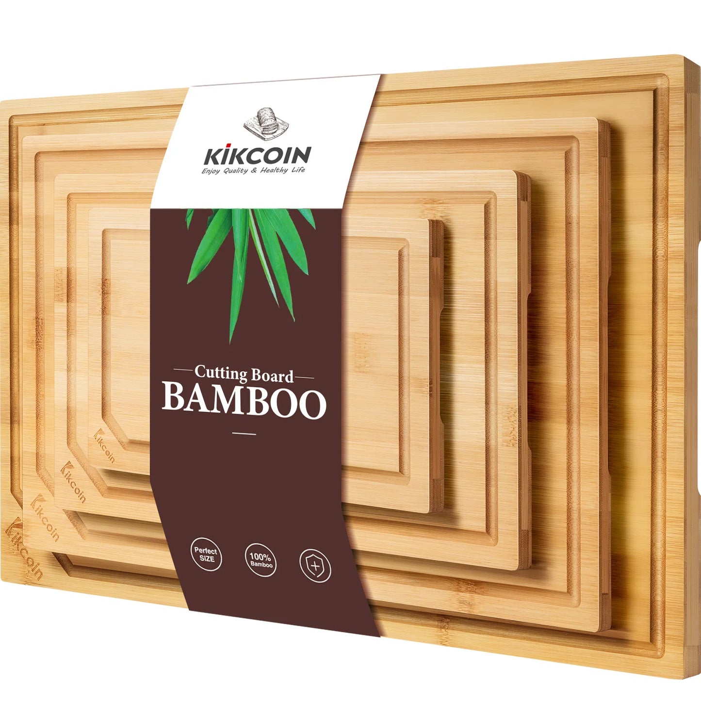 Extra Large Bamboo Cutting Board Set with Juice Groove and Handles