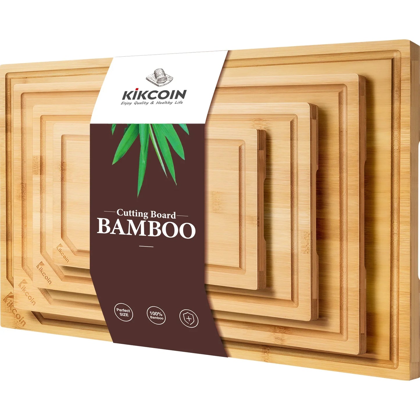 Extra Large Bamboo Cutting Board Set with Juice Groove and Handles