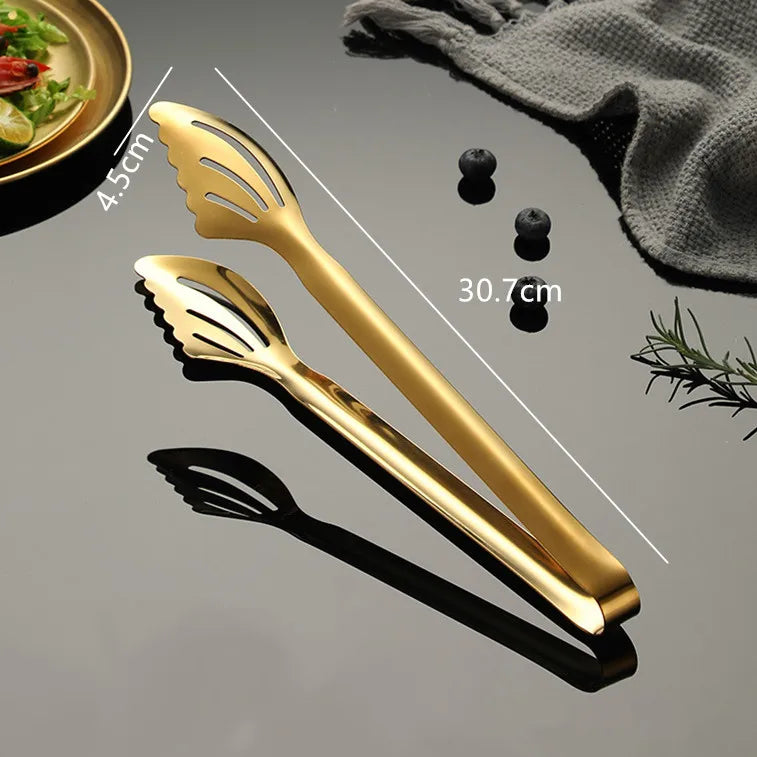 Stainless Steel BBQ Tongs Non-Slip Meat Salad Bread Clip Mirror Polished Clamp