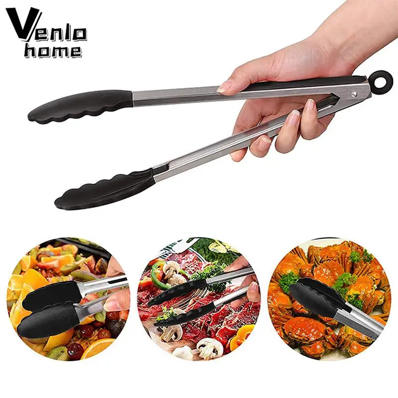 Silicone BBQ Tongs Stainless Steel Non-Stick Cooking Utensils with Lock