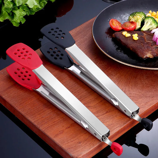 Silicone BBQ Grilling Tongs Stainless Steel Non-Stick Food Clamp