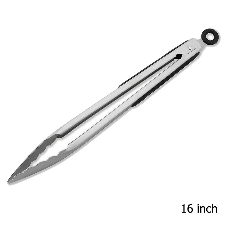 BBQ Tongs Set: 9/12/16 Inch Non-Slip Stainless Steel Food Clips