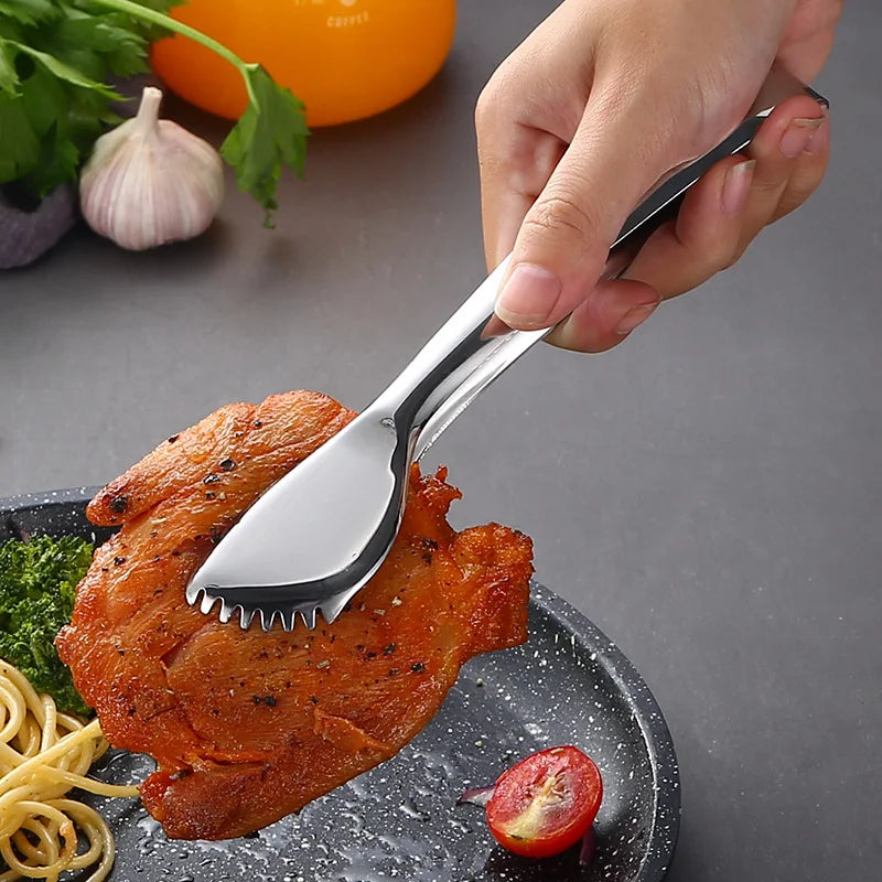 304 Stainless Steel BBQ Tongs Steak Ice Clamp Kitchen Tool