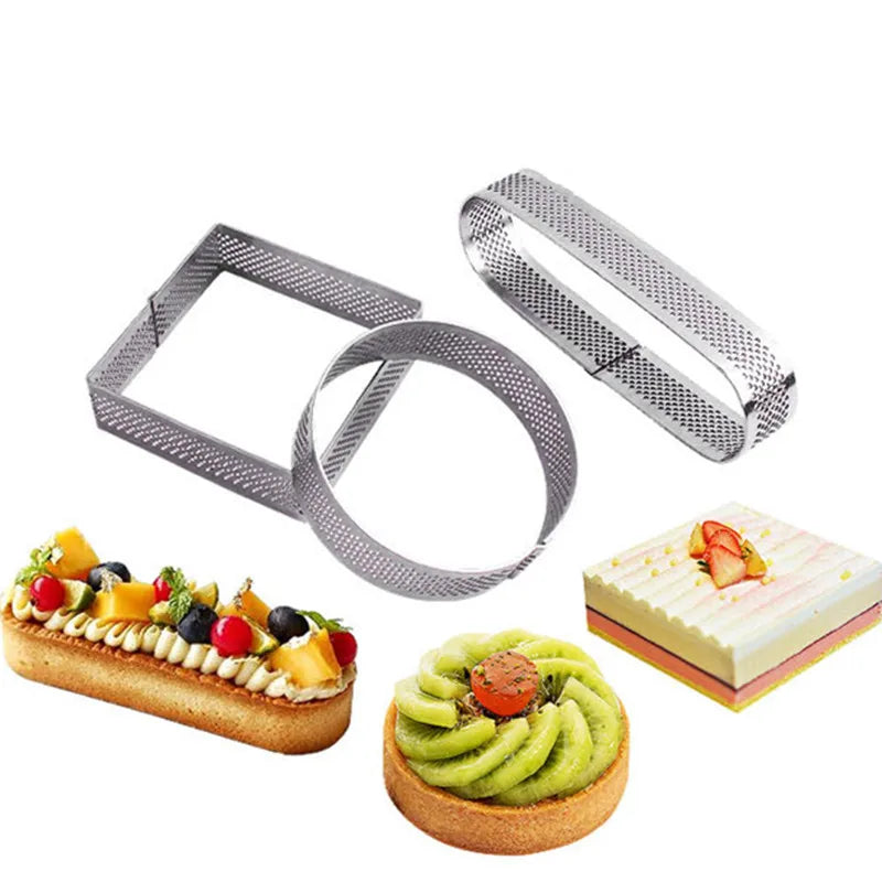 Stainless Steel Cake Ring Mold Cheese Tower with Holes Square Oval Chocolate Dessert Mould