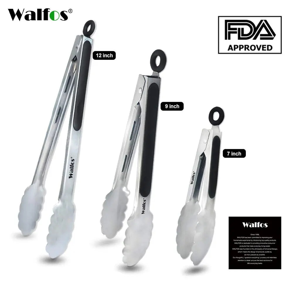 WALFOS Stainless Steel BBQ Tongs Non-Stick Kitchen Tools