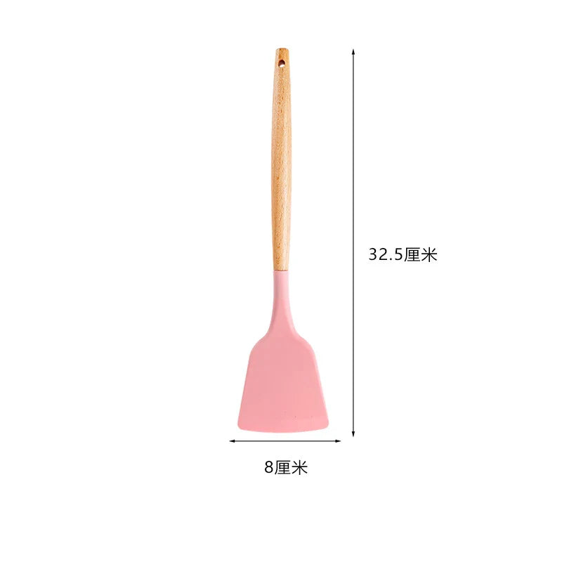 Silicone Spatula with Long Wooden Handle for Cooking and Scraping