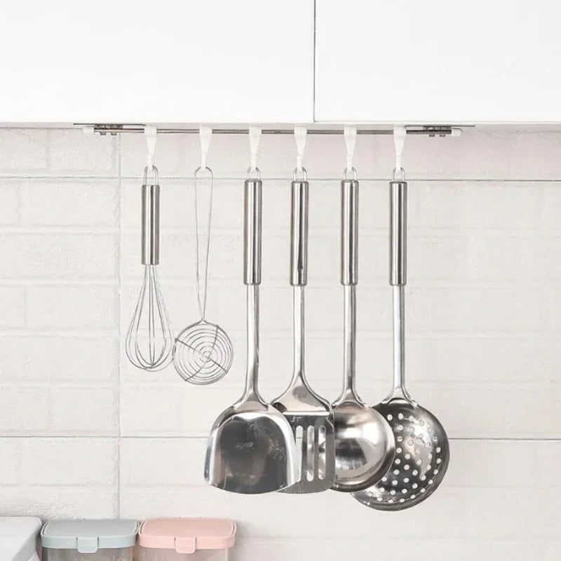 Stainless Steel Self-adhesive Wall Rack with 6 Hooks for Bathroom and Kitchen