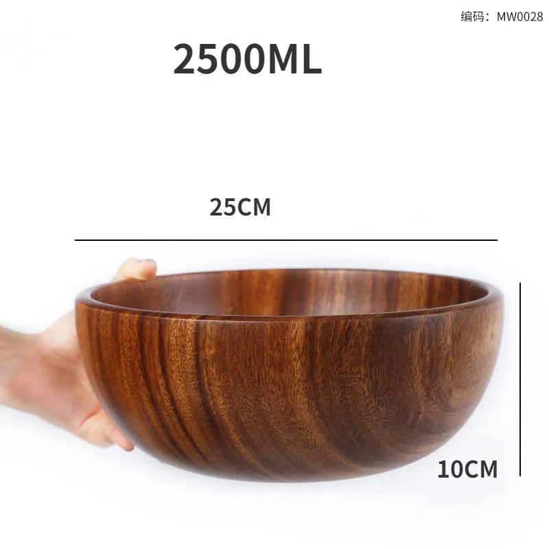 Acacia Wood Salad Bowl - Solid Wood Mixing & Ramen Bowl