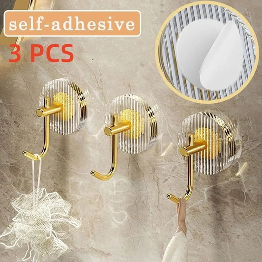 3PCS Waterproof Self Adhesive Acrylic Wall Hooks - Strong Hold Towel Hooks for Bathroom and Shower