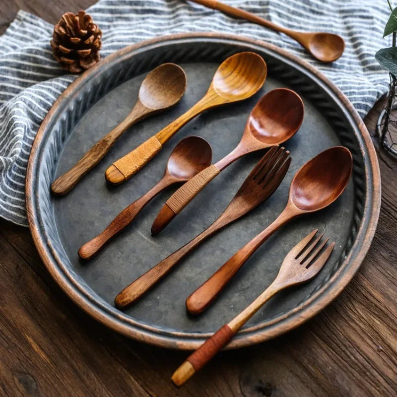 Kids Wooden Spoon Fork Set - Coffee, Dessert, Honey, Kitchen Accessories