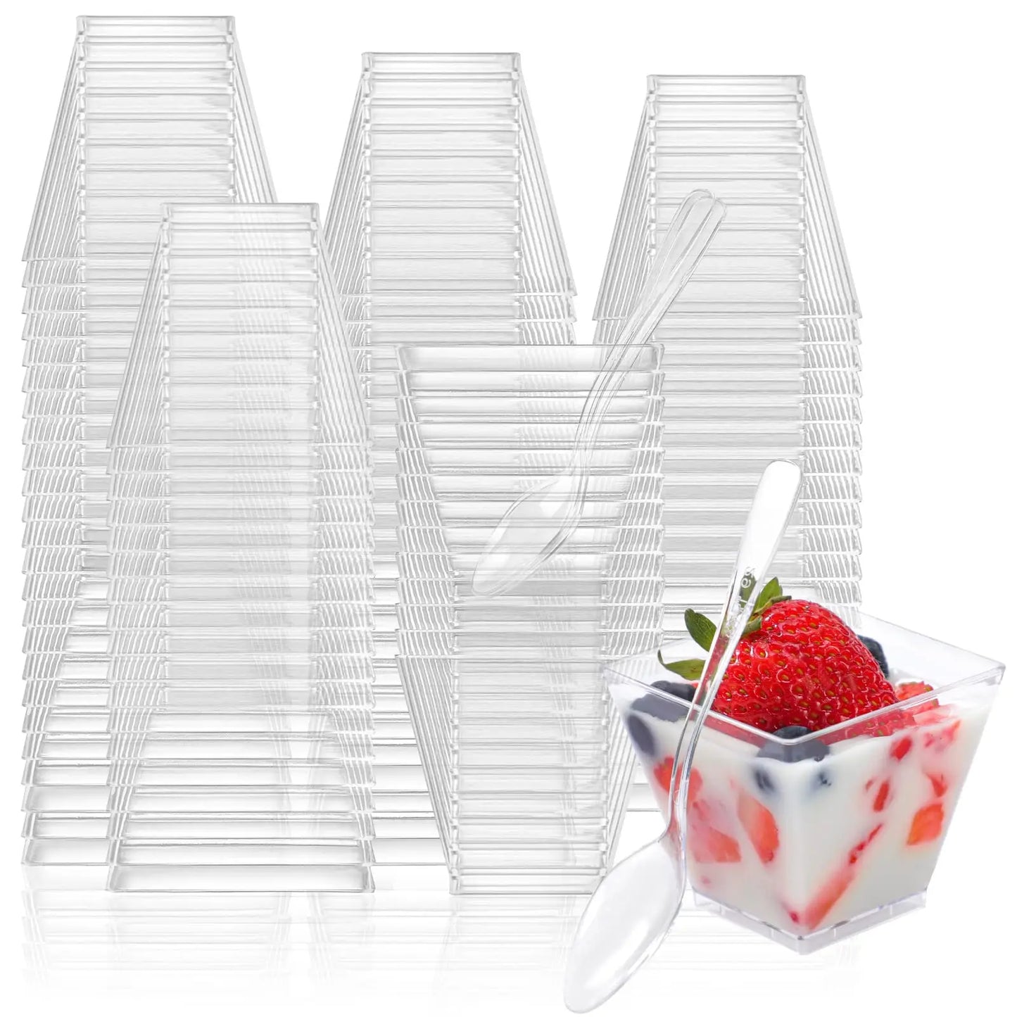 100-Pack 2oz Mini Dessert Cups for Party, Plastic Shooter Cups for Pudding, Fruit, Ice Cream