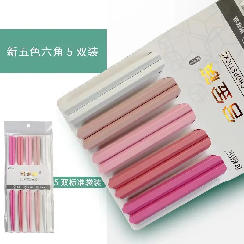 Alloy Hexagonal Morandi Chopsticks - Single Serving Tableware