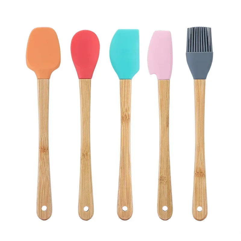 Mini Silicone Spatula Wooden Handle Non-stick Baking Scraper Brush