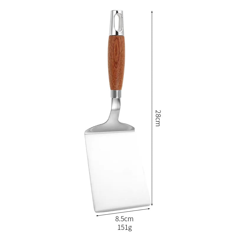 Stainless Steel Spatula with Wooden Handle for Cooking, BBQ, Pizza, Pancakes, Steak, and Scraper