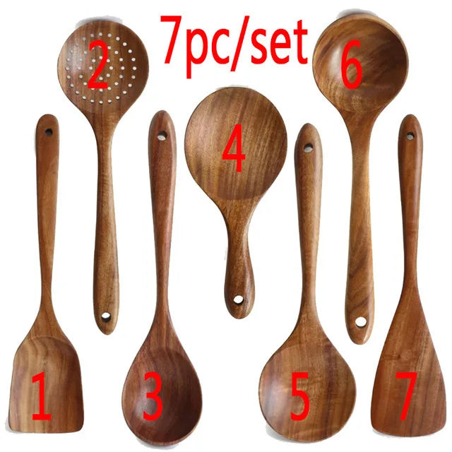 Teak Wooden Cooking Utensils Set - Non-Stick Spoons 1-10 PC