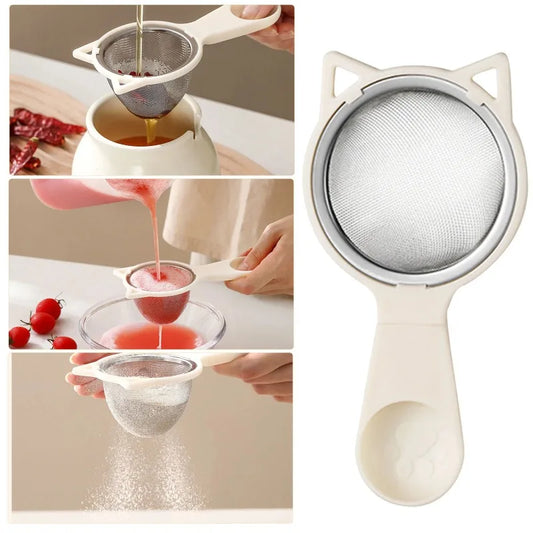 Cat Ear Fine Mesh Strainer Measuring Spoon Sieve for Tea Coffee Juice Cooking Filter