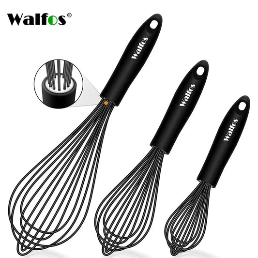 WALFOS Rotating Manual Whisk Mixer Set - Silicone Kitchen Baking Tool