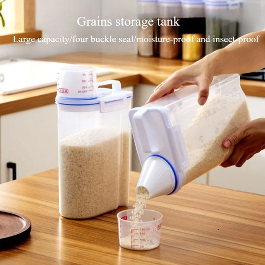 Rice & Grains Storage Canister with Measuring Cup, Moisture & Insect-proof Seal