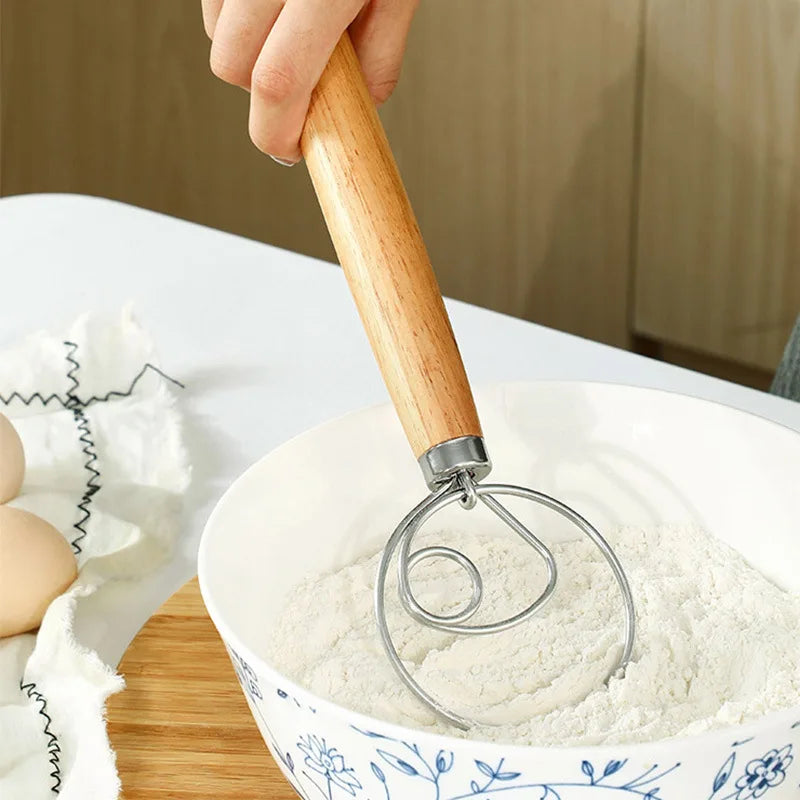 Stainless Steel Dough Blender Whisk with Wooden Handle