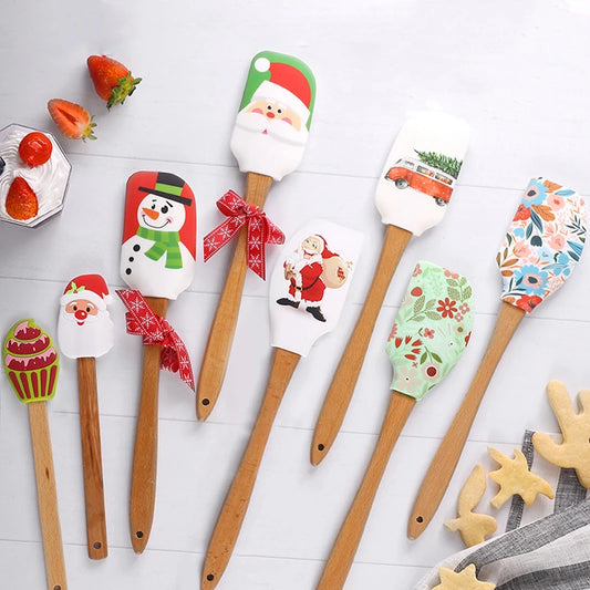 Christmas Silicone Spatula Wooden Handle Non-stick Pastry Blender Kitchen Gadget