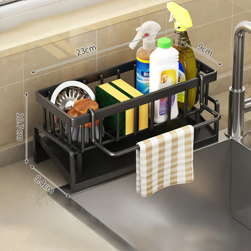 Kitchen Sponge Rack Organizer: Drain, Soap Holder, Rag Storage, Large Capacity Countertop