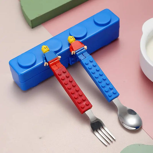 Creative Building Blocks Portable Stainless Steel Children's Fork and Spoon Set