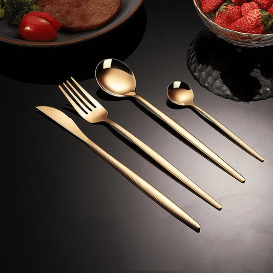 24-Piece Gold Stainless Steel Flatware Set - Knife, Fork, Spoon, Dishwasher Safe