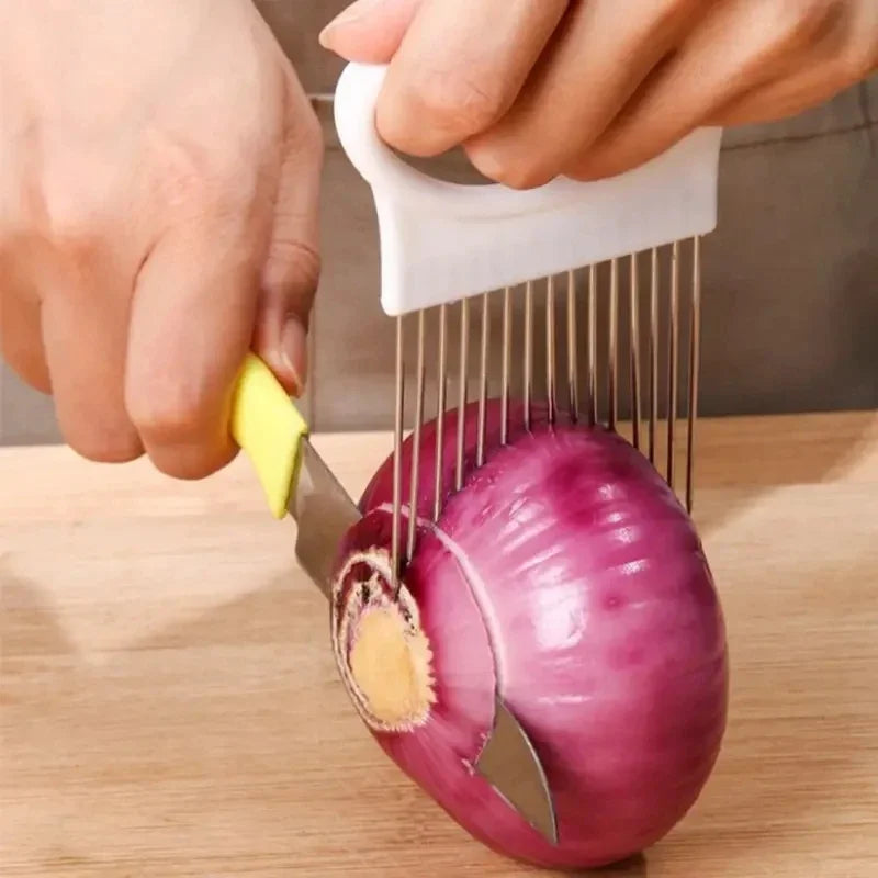 Colorful Onion Slicer with Stainless Steel Holder – Easy Chopper for Potatoes & Vegetables