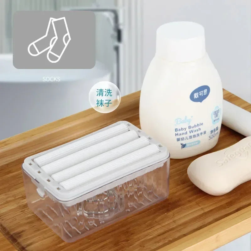 Automatic Soap Box with Drain Roller for Laundry and Hand-Free Scrubbing