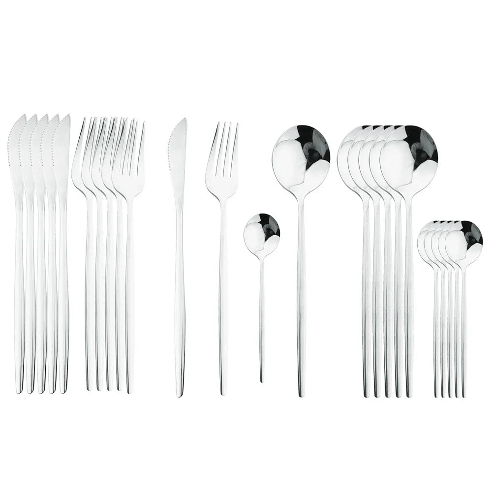 24-Piece Black Handle Gold Cutlery Set Stainless Steel Flatware