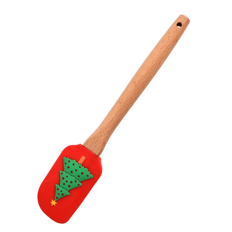 Christmas Cartoon Silicone Spatula Non-stick Pan Scraper Wooden Handle Mixer