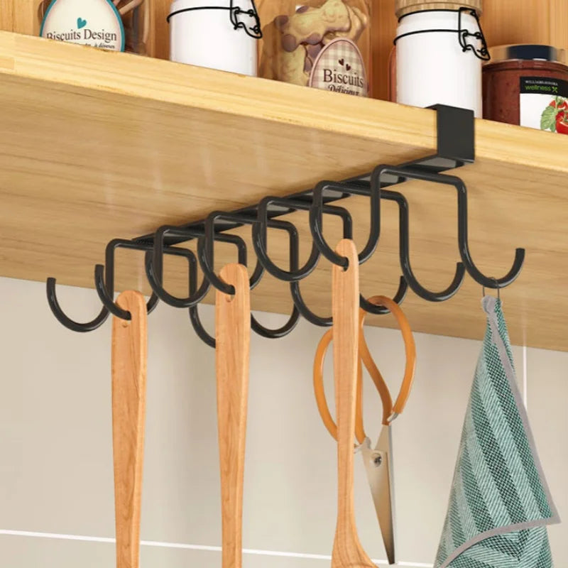 Iron Kitchen Utensil Rack, Double-row Wall Hook Rod