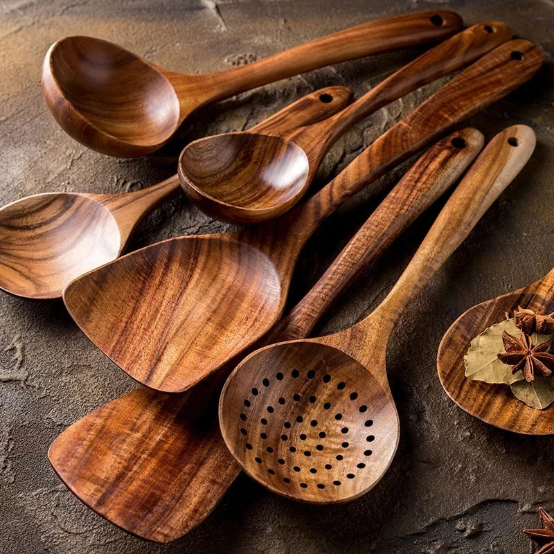 Teak Wooden Cooking Utensils Set - Non-Stick Spoons 1-10 PC