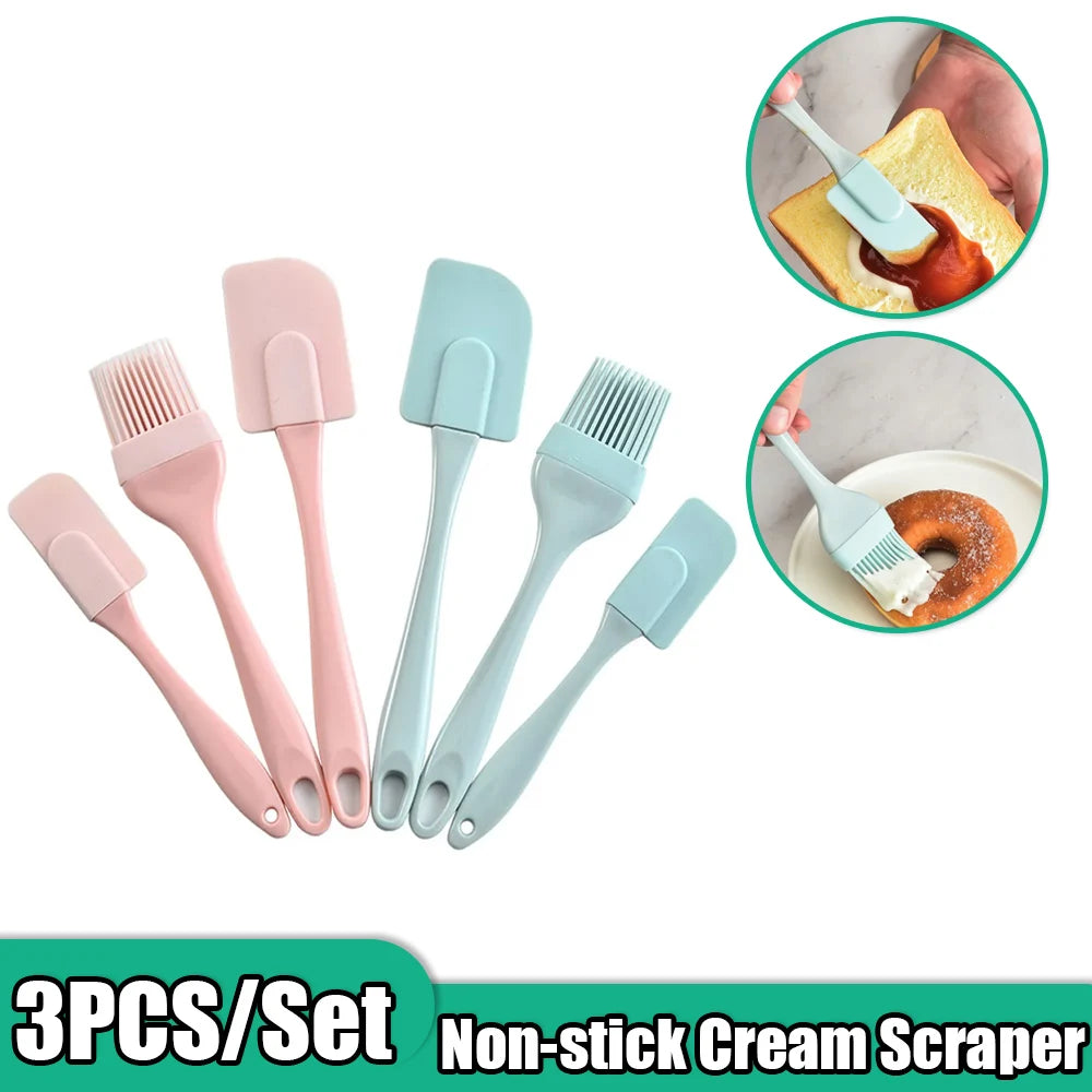 3Pcs Silicone Spatula Set with PP Handle - Non-Stick Cake & Baking Tools