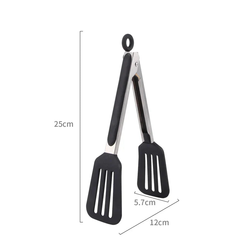 Silicone Square Head Kitchen Tongs - Three-Wire Food Clip for Bread & Steak, Free Shipping