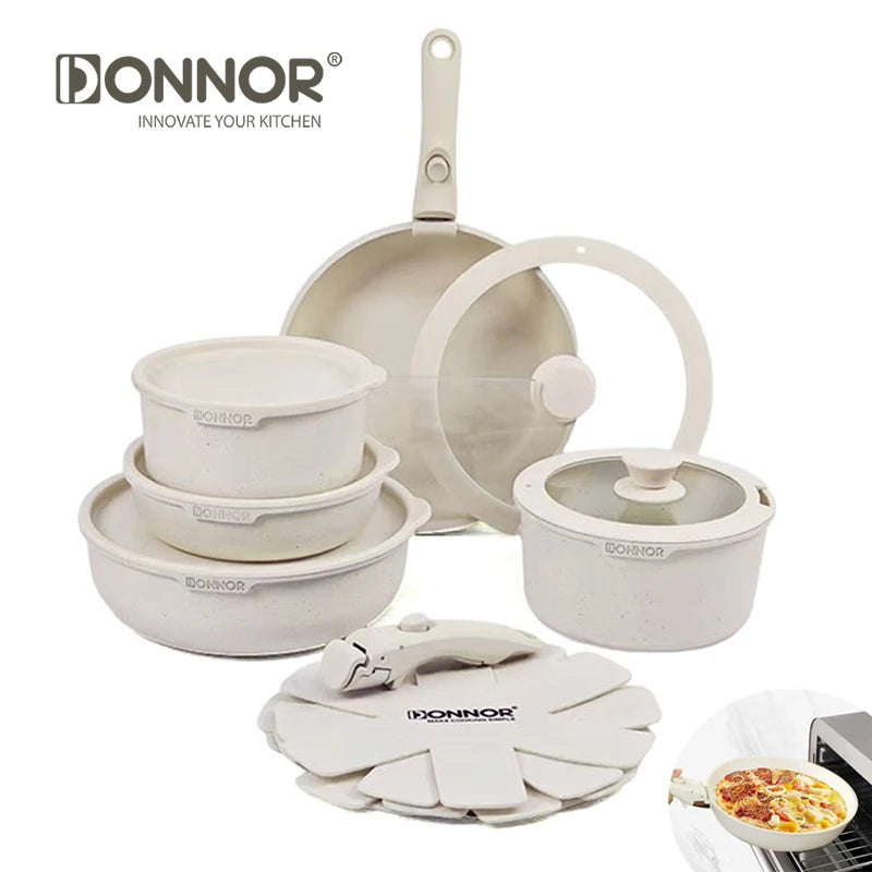 DONNOR Nonstick Cookware Set with Removable Handle, Oven Safe