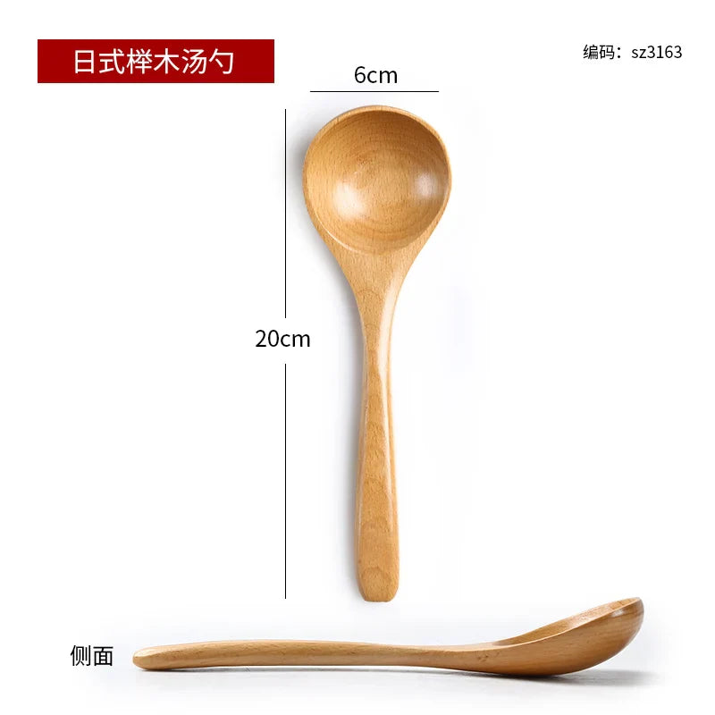 Wooden Ramen Spoon Set - Long Handle, Japanese Style, Cutlery for Porridge & Desserts