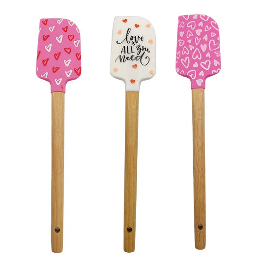 Heart Pattern Silicone Spatula with Wooden Handle for Baking and Mixing