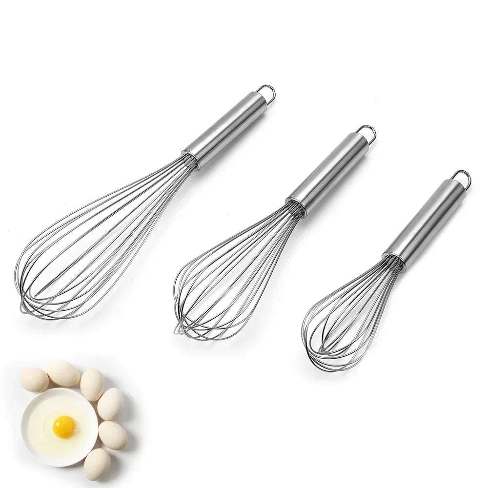 Stainless Steel Balloon Whisk Set - 6/8/10/12 Inch Egg Beater Mixer for Baking