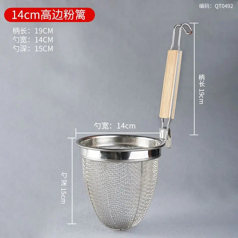 Stainless Steel Funnel Strainer with Wooden Handle for Cooking Noodles and Vegetables