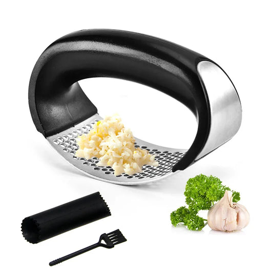 Stainless Steel Garlic Press Crusher Peeler Brush Kitchen Tool