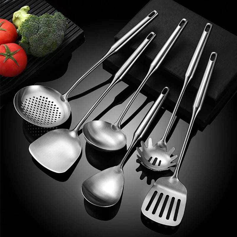 304 Stainless Steel Cooking Utensil Set: Spatula, Shovel, Colander, Rice Spoon, Soup Spoon, Anti-scald Kitchenware