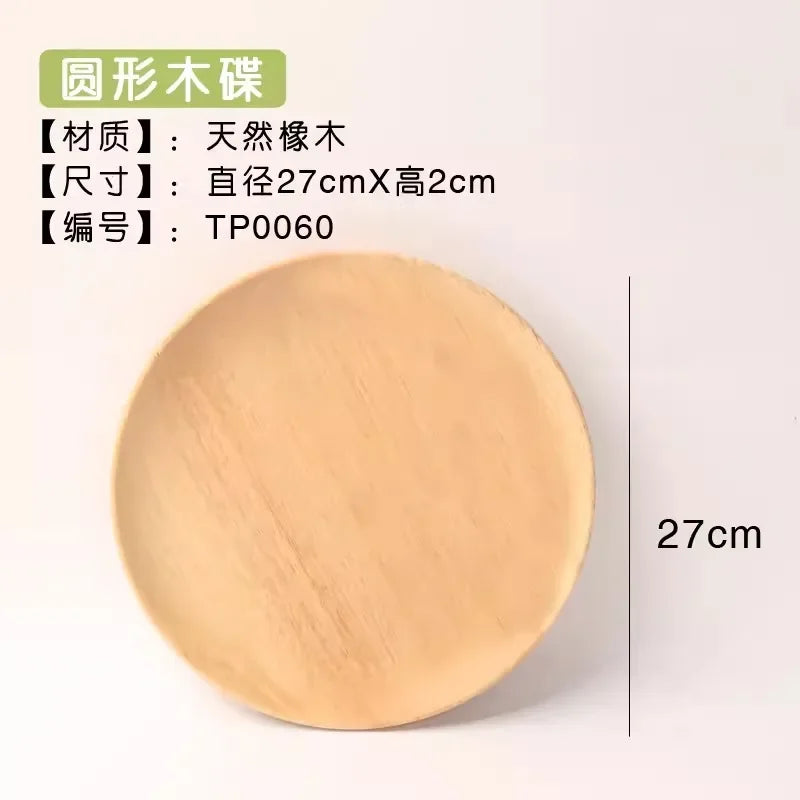 Round Natural Wooden Dessert Plate Non-Painted Non-Waxed Fruit Snacks Dinner Plate