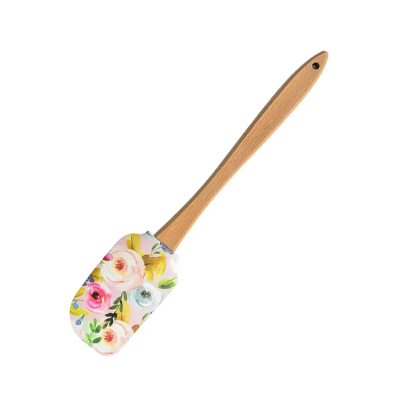 Printed Silicone Cake Scraper Spatula with Wooden Handle