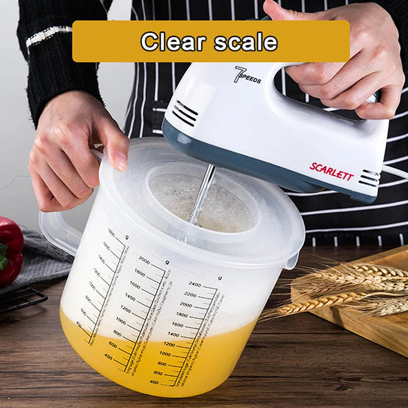 2.5L Large Measuring Cup with Lid - Transparent Plastic Mixing Bowl